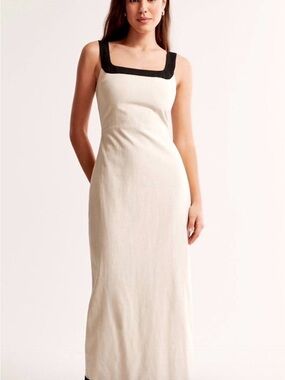 Abercrombie Linen-Blend Square-neck Column Midi Dress